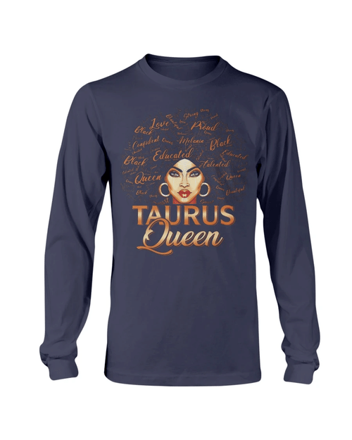 Taurus Shirt, Black Women Afro Hair Art TAURUS Queen April May Birthday Gift Idea, Gift For Her Long Sleeve - Spreadstores