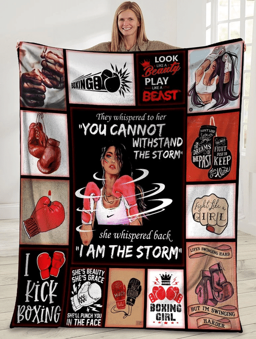 They Whispered To Her You Cannot Withstand The Storm Boxing Girl Sherpa Blanket - Spreadstores