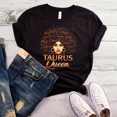 Taurus T-Shirt, Black Women Afro Hair Art TAURUS Queen April May Birthday Gift Idea, Gift For Her T-Shirt - Spreadstores