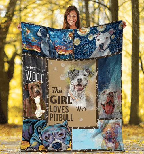 This Girl Loves Her Pitbull Dog, I Love My Dog Fleece Blanket - Spreadstores