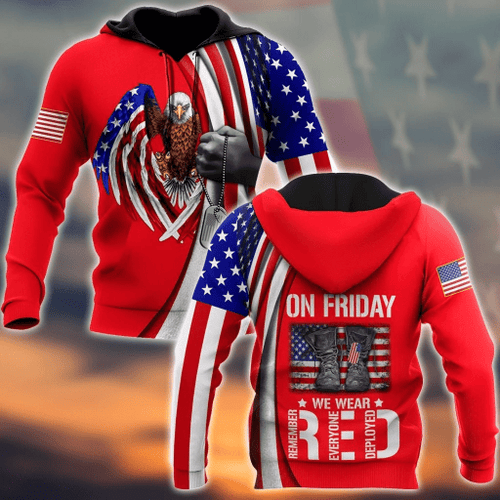 Veteran Hoodie, U.S Veteran, On Friday We Wear Red Veteran All Over Printed Premium Hoodie - Spreadstores