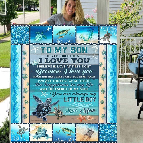 To My Son Never Forget That I Love You, You Are Always My Little Boy Turtle Fleece Blanket - Spreadstores