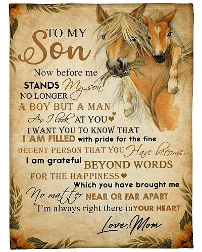 To My Son I'm Always Right There In Your Heart Horse Fleece Blanket - Spreadstores