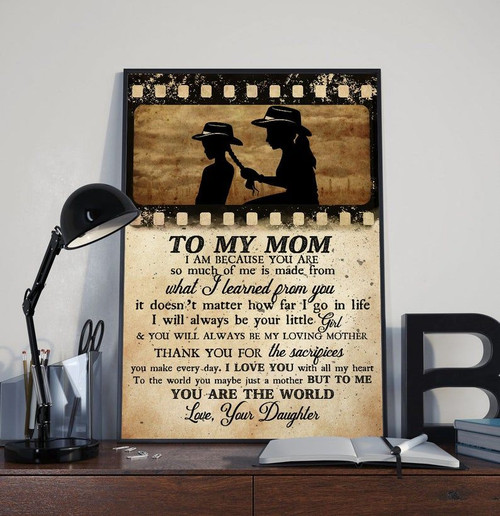 To My Mom Film Strip Canvas, Mother's Day Gift Art, Cow Girl Wall Art, To My Mom I Am Because You Are Retro Film Canvas - Spreadstores