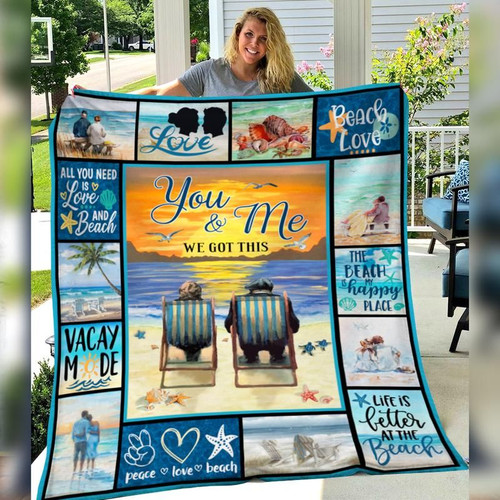Valentine's Day Gifts For Her, Gift For Him Beach Couple, You And Me We Got This Fleece Blanket - Spreadstores