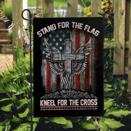 Veteran Flag, Stand For The Flag, Kneel For The Cross Garden Flag - Spreadstores