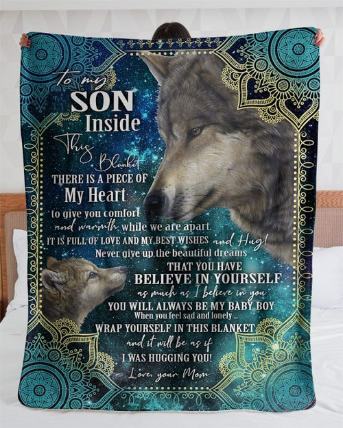To My Son Blanket, Believe In Yourself – Lovely Gift For Son From Mom Wolf Fleece Blanket - Spreadstores