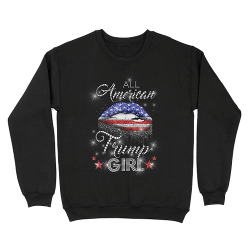 Trump Shirt, Lips All American Trump Girl USA Flag Sweatshirt - Spreadstores
