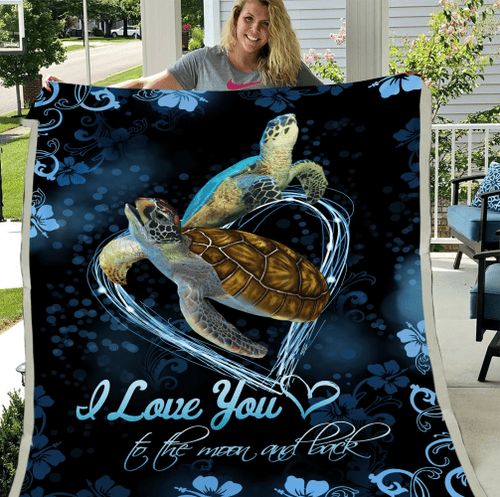 Turtle Blanket I Love You To The Moon And Back Fleece Blanket - Spreadstores