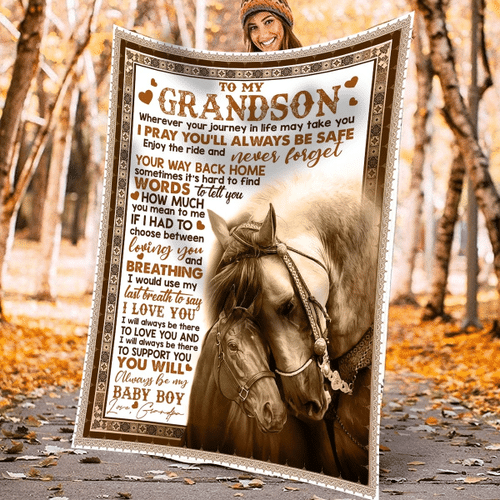 To My Grandson Wherever Your Journey In Life May Take You I Pray You'll Always Be Safe Horse Fleece Blanket - Spreadstores