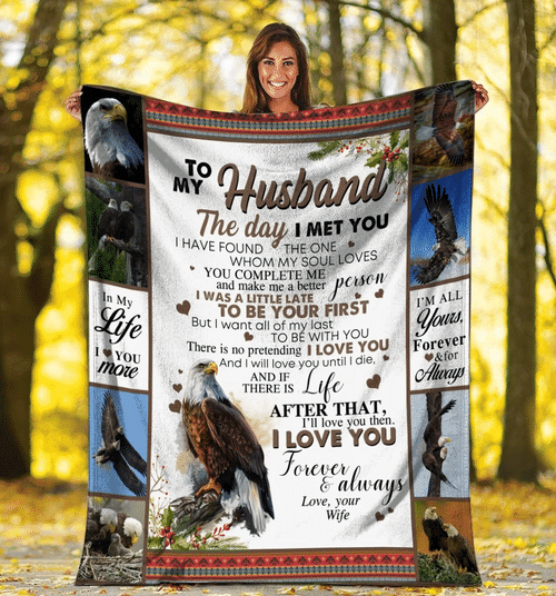 To My Husband The Day I Met You Eagle Bird Fleece Blanket - Spreadstores