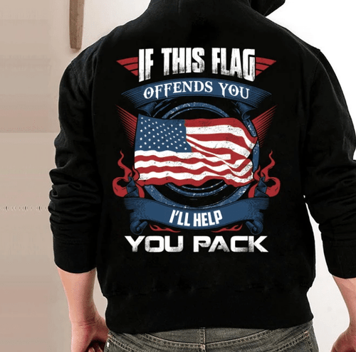 Veteran Hoodie, Father's Day Gift, If This Flag Offends You I'll Help You Pack American Flag Hoodie - Spreadstores