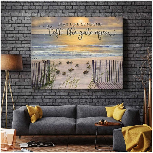 Turtle Canvas, Live Like Someone Left The Gate Open Turtles And Beach Canvas Wall Art Decor - Spreadstores