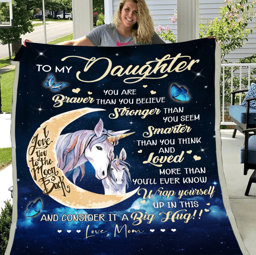 To My Daughter Blanket, Unicorns Blanket, You Are Braver, Birthday Gifts For Daughter Fleece Blanket - Spreadstores