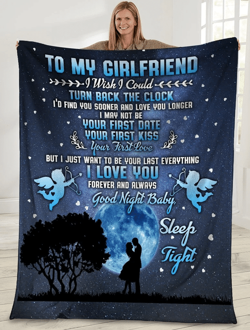 To My Girlfriend I Wish I Could Turn Back The Clock Boyfriend And Girlfriend In The Moonlight Sherpa Blanket - Spreadstores