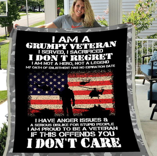 Veteran Blanket, Gift For Veteran's Day, Gift For Dad Grandpa, I Am A Grumpy Veteran I Don't Care Fleece Blanket - Spreadstores
