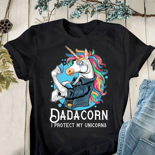 Unicorn Dad Shirt, Fathers Day Gift, Funny Dad Shirt Dadacorn I Protector Of The Unicorns Unisex T-Shirt - Spreadstores