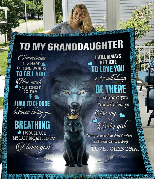 To My Granddaughter Sometimes It's Hard To Find Words Wolfs Fleece Blanket - Spreadstores