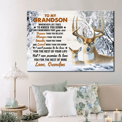 To My Grandson Whenever Life Tries To Knock You Down The Rest Of Your Life, Best Gift For Grandson Deer Canvas - Spreadstores