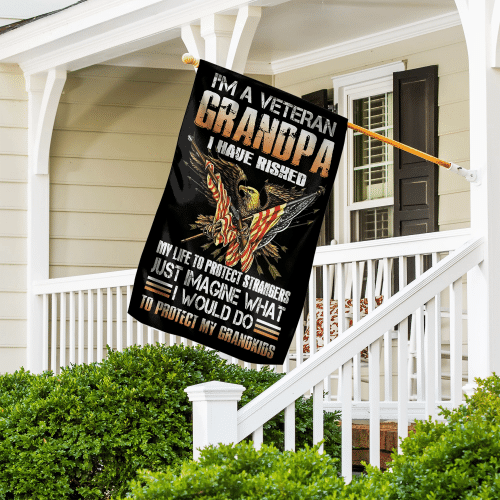 Veteran Flag, Father's Day Gift, I'm A Grumpy Veteran Grandpa I Would Do To Protect My Grandkids House Flag - Spreadstores