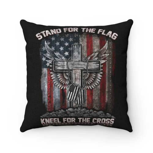 Veteran Pillow, Christian Cross Wing Canvas, Stand For The Flag Kneel For The Cross Pillow - Spreadstores