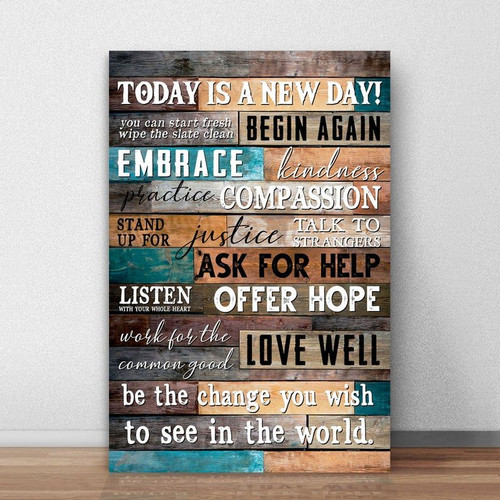Today Is A New Day Canvas Art, Motivational Wall Decor, Housewarming Wall Art, Farmhouse Family Sign Wall Art - Spreadstores