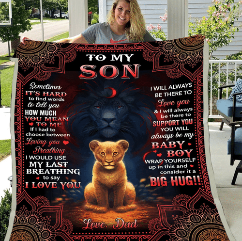 To My Son Blanket, Birthday Gifts, Christmas Gifts For Son, Sometimes It's Hard Lion Fleece Blanket - Spreadstores