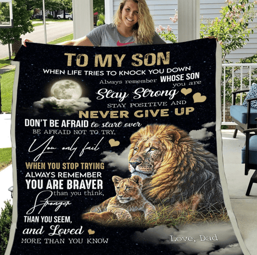To My Son When Life Tries To Knock You Down Fleece Blanket - Spreadstores