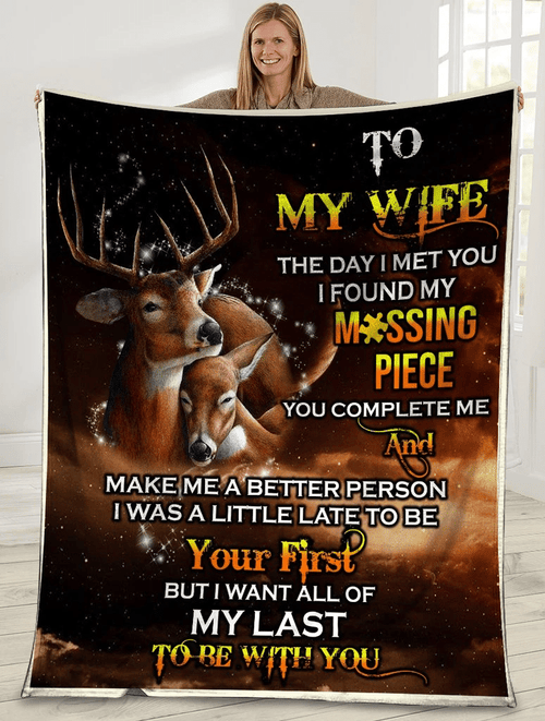 To My Wife The Day I Met You I Found My Missing Piece Husband And Wife Deer Sherpa Blanket - Spreadstores