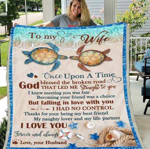 To My Wife Once Upon A Time Sea Turtle Tortoise Beach Sherpa Blanket - Spreadstores