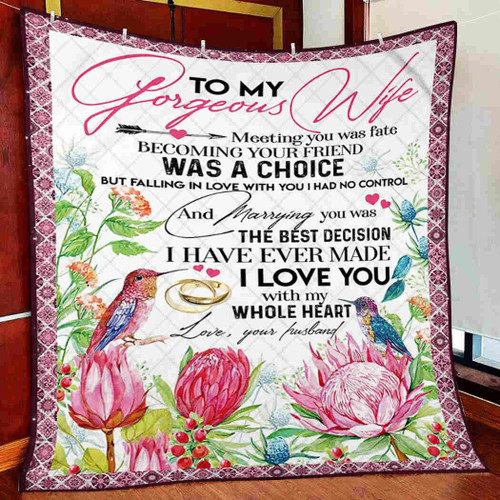 To My Gorgeous Wife Blanket, Gifts For Her, Meeting You Was Fate Flower Quilt Blanket - Spreadstores