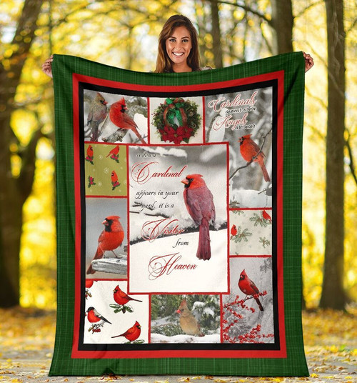 When A Cardinal Appears In Your Yard, It Is A Visitor From Heaven Red Cardinal Bird Fleece Blanket - Spreadstores