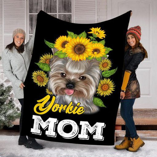 Yorkie Mom Sunflower Yorkie Dog Blanket  Gift For Mothers Day  Fleece Blanket - Spreadstores