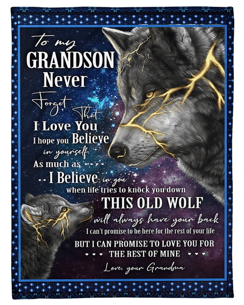 Wolf Grandson Blanket To My Grandson I Hope You Believe In Yourself, Best Gift For Grandson Fleece Blanket - Spreadstores