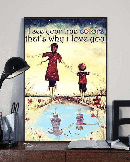 Vintage Mom And Baby Autism Awareness I See Your True Colors That's Why I Love You Matte Canvas - Spreadstores
