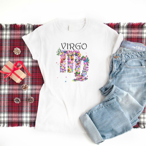 Virgo Shirt, Colorful Flowers Virgo, Astrology Shirt, Birthday Gift For Her Unisex T-Shirt - Spreadstores