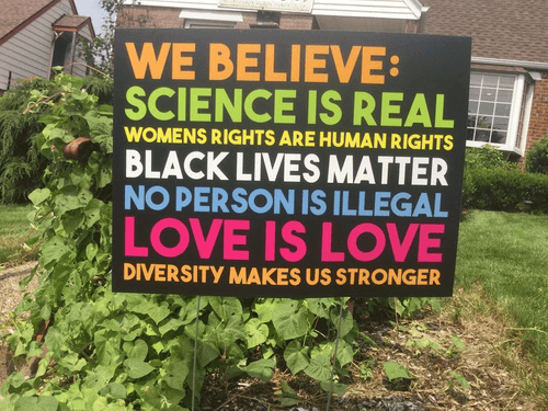 We Believe Science Is Real Womens Rights Are Human Rights Yard Sign - Spreadstores