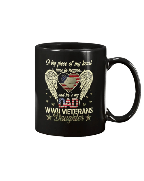 WWII Veterans Daughter Heart Heaven American Flag Gift Idea Mug - Spreadstores