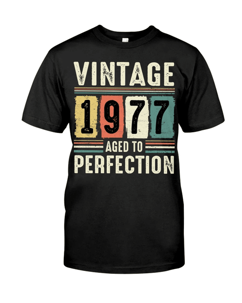 Vintage 1977 Shirt, 1977 Birthday Shirt, Birthday Gift Idea, Aged To Perfection Unisex T-Shirt KM0405 - Spreadstores