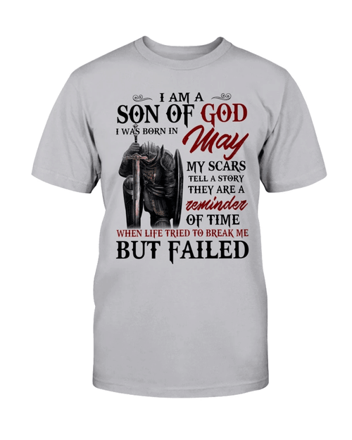 Veterans Shirt - I Am A Son Of God I Was Born In May My Scars Tell A Story T-Shirt - Spreadstores