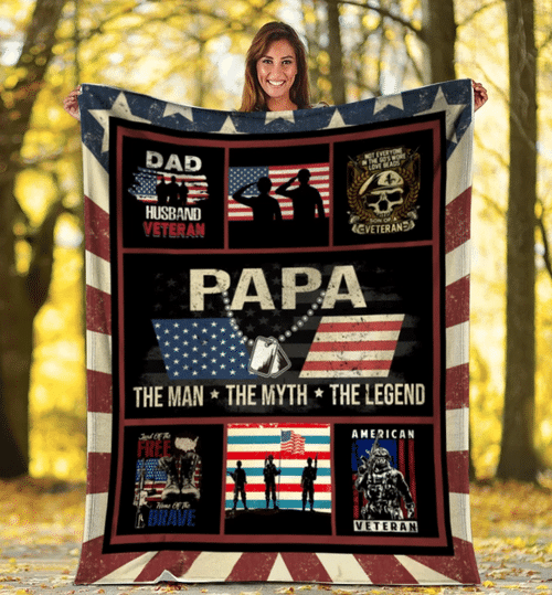 Veterans Blanket Papa The Man The Myth The Legend, Gift For Veteran Dad Papa, Veterans Day Fleece Blanket - Spreadstores