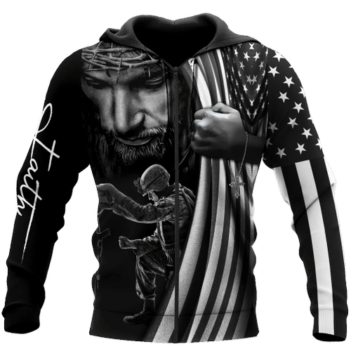 Veteran Zipped Hoodie, U.S Veteran, Jesus Christ, One Nation Under God All Over Printed Zipped Hoodie - Spreadstores