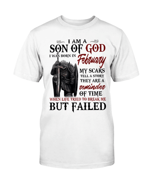Veterans Shirt - I Am A Son Of God I Was Born In February My Scars Tell A Story T-Shirt - Spreadstores