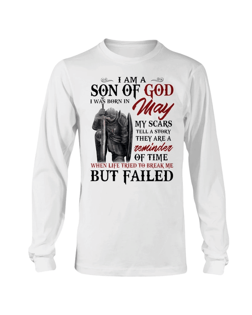 Veterans Shirt - I Am A Son Of God I Was Born In May My Scars Tell A Story Long Sleeve - Spreadstores