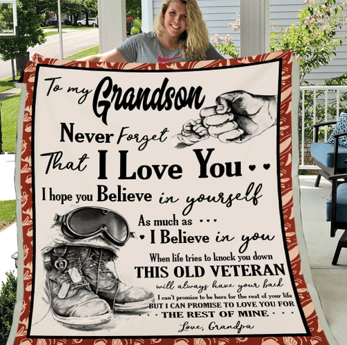 Veterans Grandson Blanket - To My Grandson Never Forget That I Love You, Gift For Grandson Fleece Blanket - Spreadstores