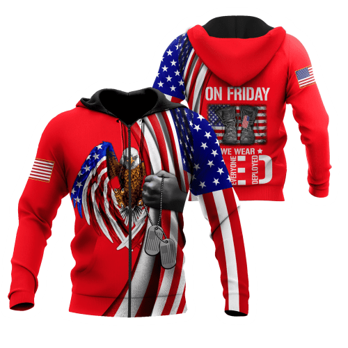 Veteran Zipped Hoodie, On Friday We Wear Red All Over Printed Zipped Hoodie - Spreadstores
