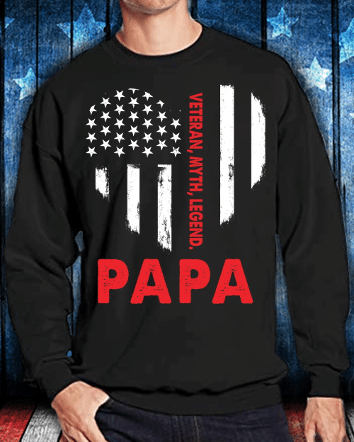Veteran Sweatshirt, Father's Day Gift Ideas, Daddy Sweatshirt, Veteran Myth Legend Papa Heart USA Flag Sweatshirt - Spreadstores