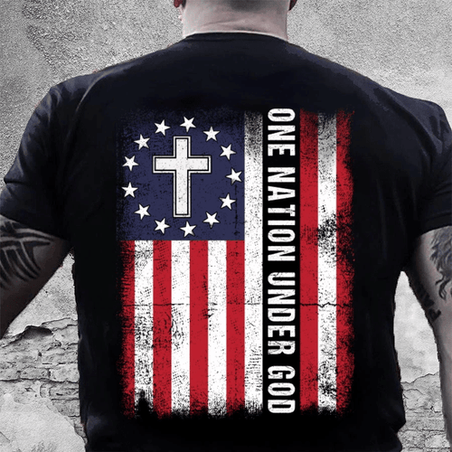 Veteran Shirt, One Nation Under God Christian American Flag T-Shirt KM2906 - Spreadstores