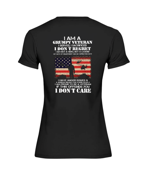 Veteran Shirt, Gifts For Wife, I'm A Grumpy Veteran, I Don't Care Ladies T-Shirt - Spreadstores