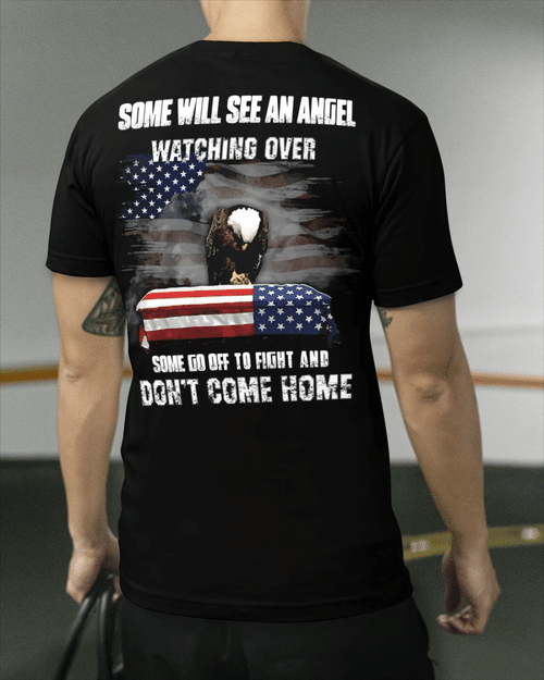 Veteran Shirt, Gift For Veterans, Some Will See An Angel Watching Over Eagle American Flag T-Shirt CV1009 - Spreadstores